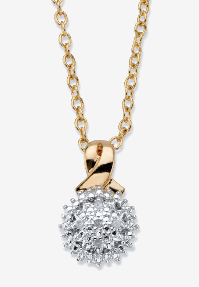Gold-Plated Diamond Accent Cluster Pendant with 18 inches Chain, GOLD, hi-res image number null