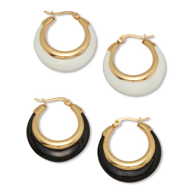 Yellow Gold Ion-Plated Eclipse 2-Set Hoop Earrings, YELLOW, on-hover image number null