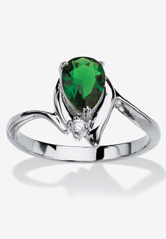 Silvertone Simulated Pear Cut Birthstone And Round Crystal Ring Jewelry