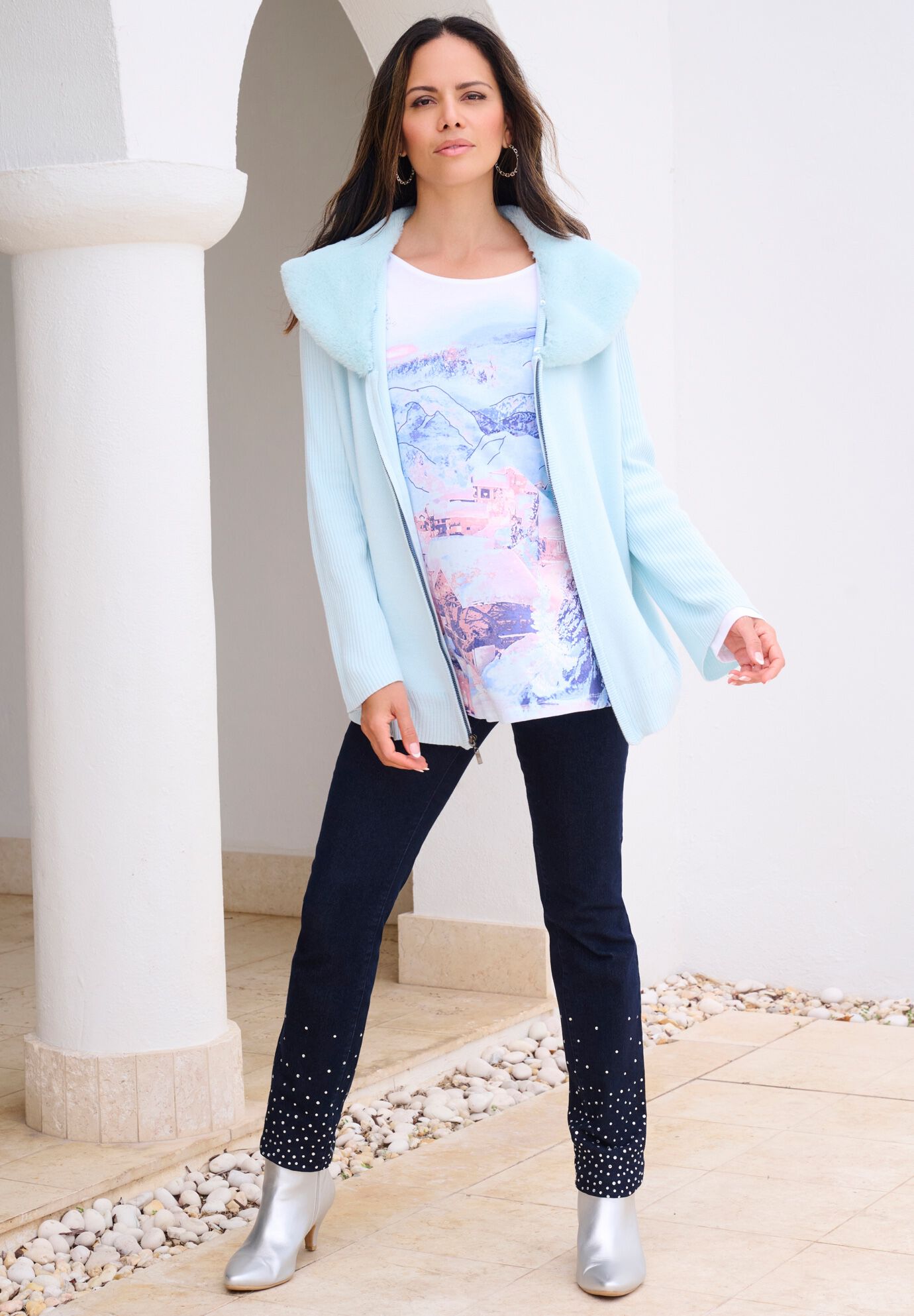 Plus Size Invisible Stretch® Embellished Straight-Leg Iconic Jean, , alternate image number 2