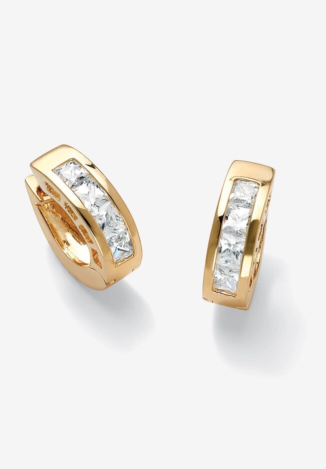 2.96 Tcw Princess-Cut Cubic Zirconia Huggie-Hoop Earrings Gold-Plated, GOLD, hi-res image number 0