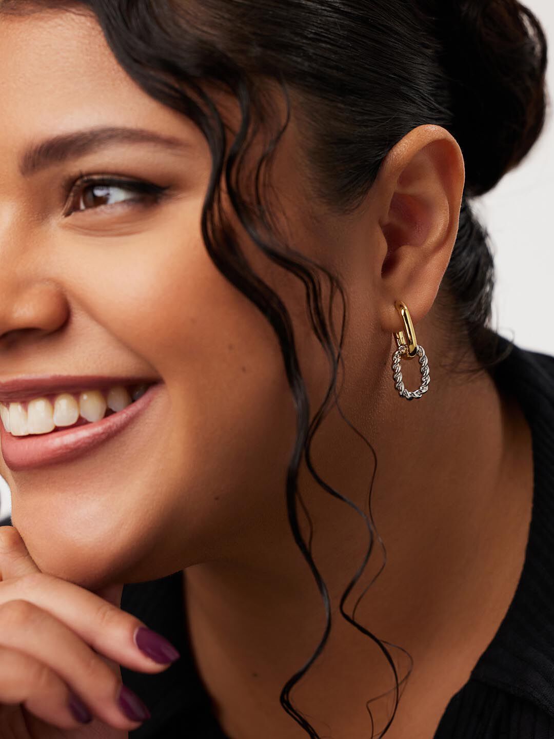 Double Hoop Earrings - Ash Double, TWO TONE, alternate image number 2