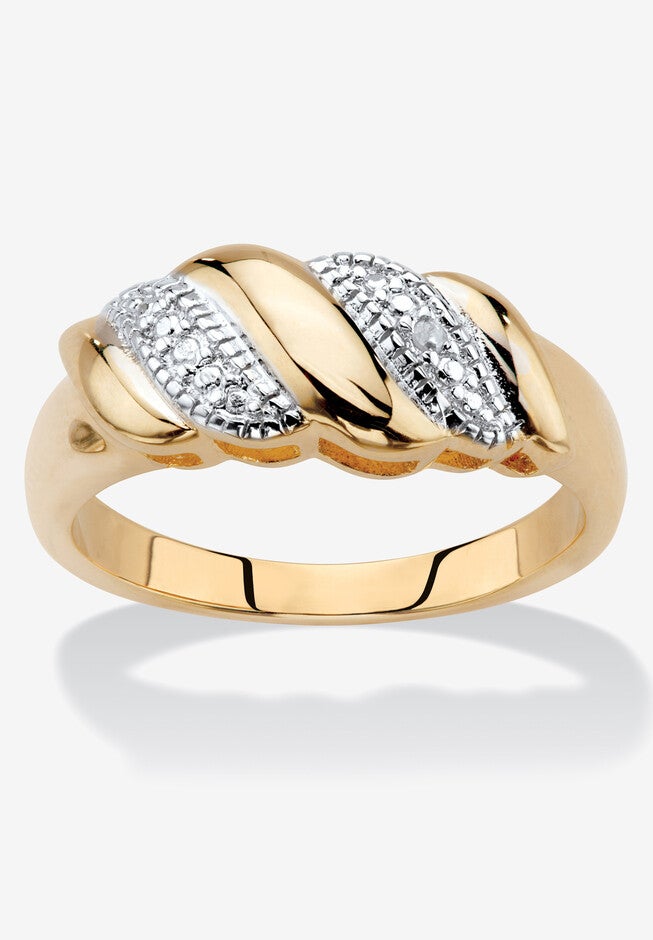 Yellow Gold-Plated Genuine Diamond Accent Banded S Link Ring, DIAMOND, hi-res image number 0