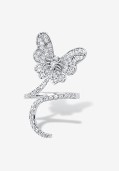 Platinum-Plated Cubic Zirconia Butterfly Ring