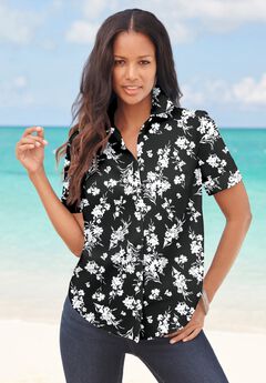 Plus Size Kate Short Sleeve Easy Cotton-Blend Button-Front Shirt