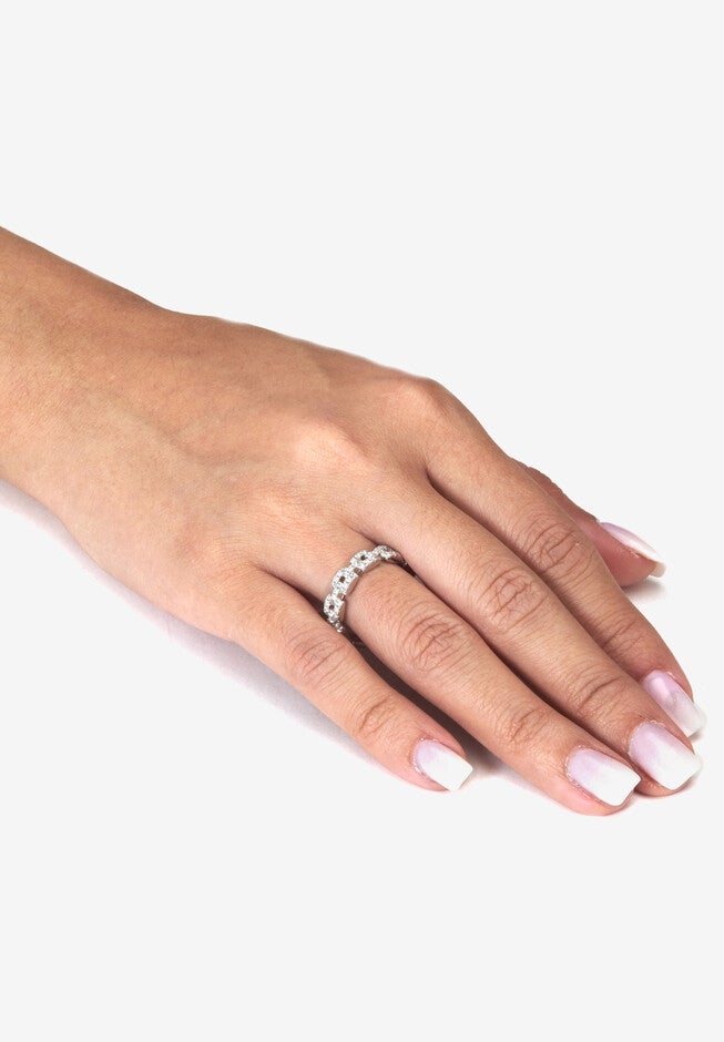 1.08 Tcw Round Cubic Zirconia Sterling Silver Eternity Link Ring, , alternate image number 2