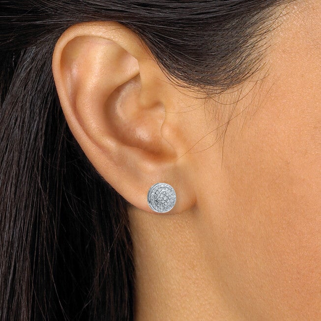 .30 TCW Diamond Sterling Silver Pave Stud Earrings (4/10 inch), WHITE, alternate image number 2