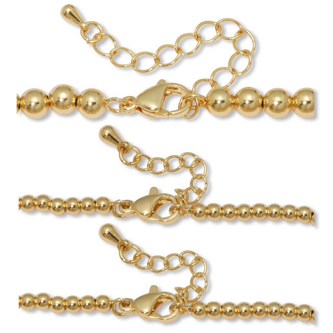 Goldtone Ball Bead Bracelets 7-inch length plus 2-inch extension, 3-Piece Set, GOLD, on-hover image number 1