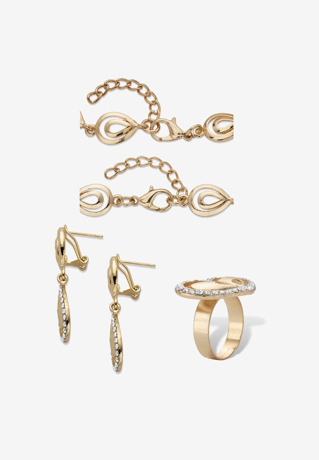 Goldtone Crystal Teardrop Halo Jewelry Set, , on-hover image number null