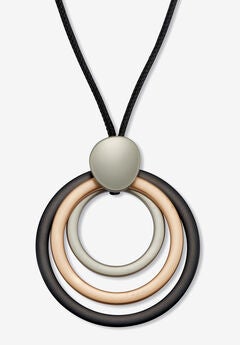 Goldtone Nested Circle Pendant Cord Necklace 30 Inch