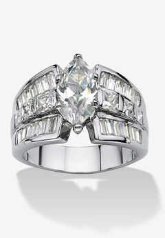 7.87 Tcw Marquise-Cut Cubic Zirconia Platinum-Plated Engagement Anniversary Ring