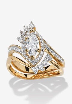 1.68 Tcw Cubic Zirconia Two-Piece Halo Bridal Set Yellow Gold-Plated