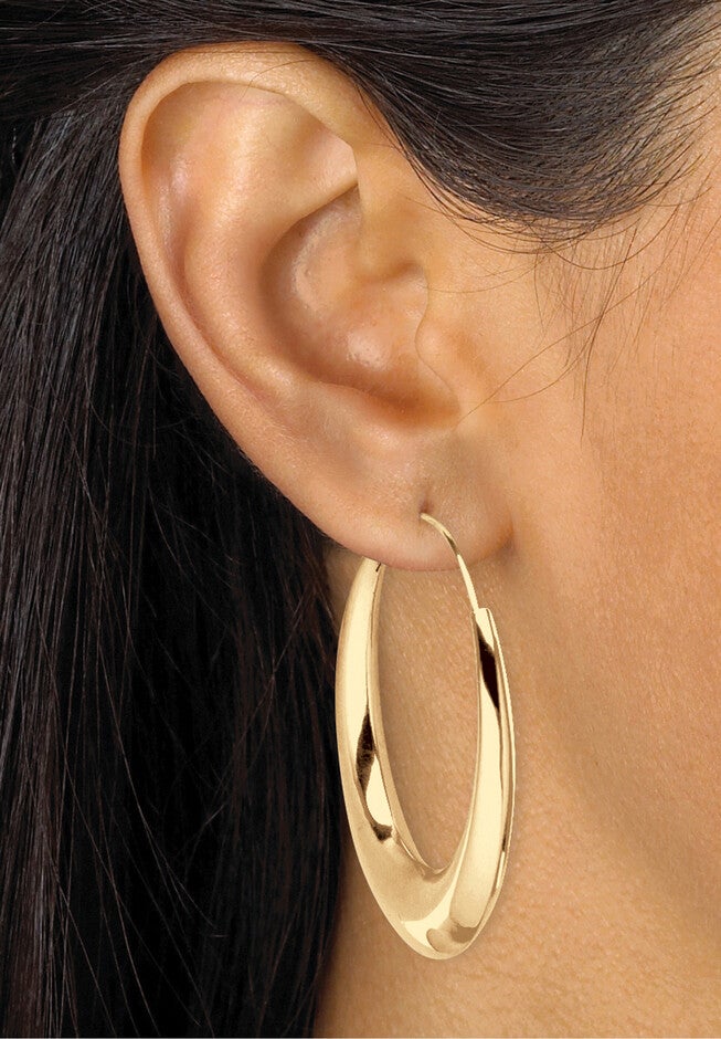 Gold-Plated And Sterling Silver Polished Puffed Hoop Earring Set 1 7/8 Inch, , alternate image number 2