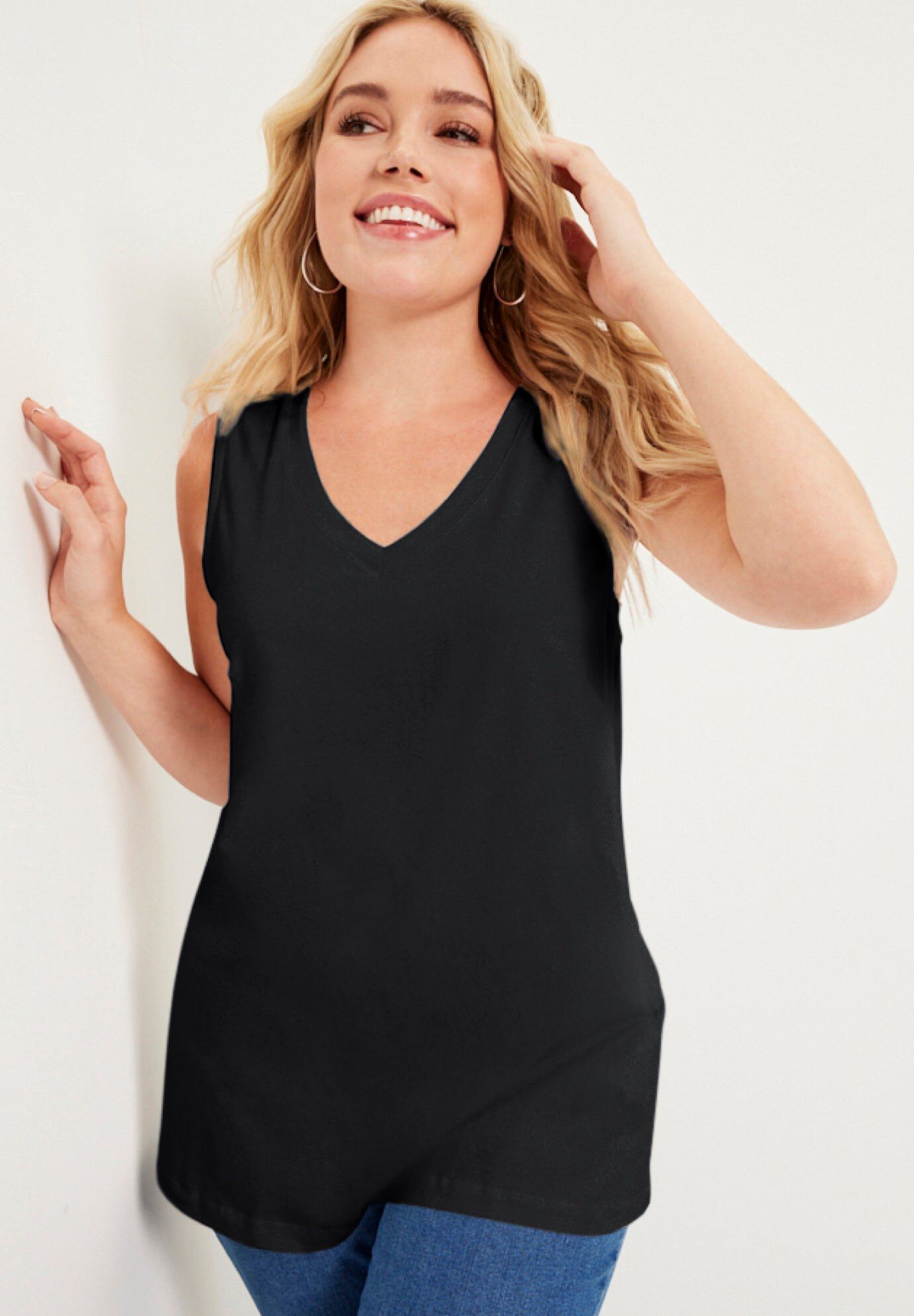 V-Neck One + Only Tank Top, BLACK, hi-res image number 0