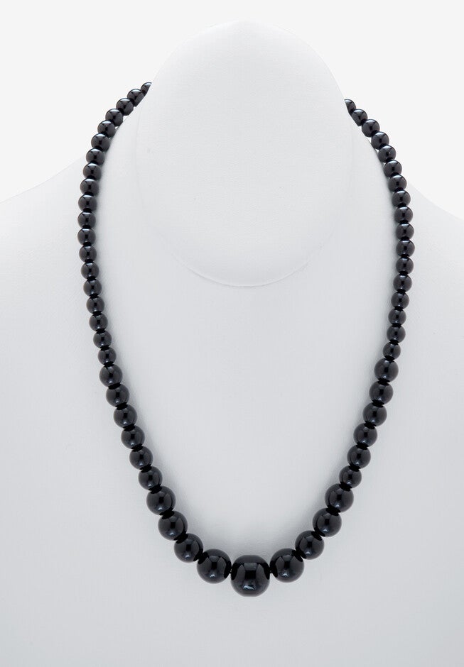 Graduated Round Genuine Black Agate Necklace 18 inches Jewelry, , alternate image number null