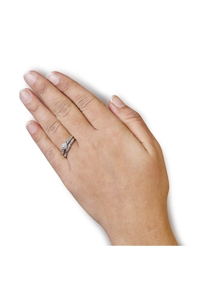 Silver Diamond Accent Frame Twist Shank Bridal Set Ring And Band, , alternate image number 3