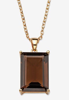 12.50 Tcw Hand-Cut Genuine Smoky Topaz Gold-Plated Pendant Necklace 16"