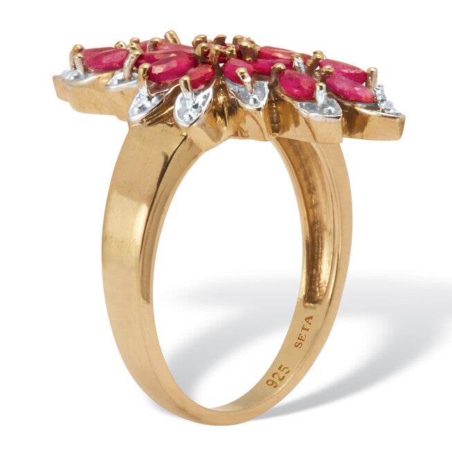 2.20 TCW Marquise Cut Genuine Ruby 14k Yellow Gold-Plated Sterling Silver Ring, RED, on-hover image number 1