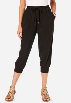 Plus Size Soft Knit Capri Pant with Drawstring Waist