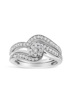 Silver 1/3Ct Cttw Multi-Diamond Bypass Vintage-Style Bridal Set