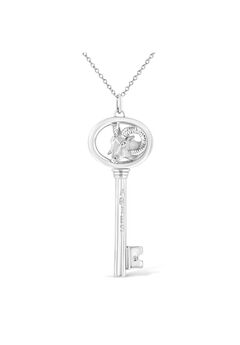 Sterling Silver Diamond Accent Aries Zodiac Key Pendant Necklace