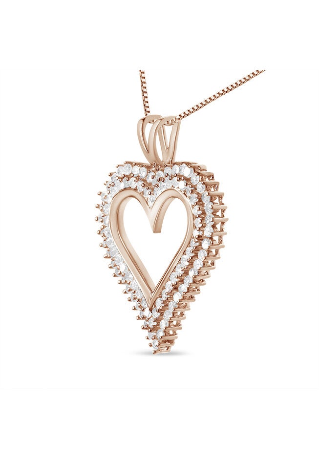 Rose Gold Plated Sterling Silver 1/2 Cttw Diamond Heart Pendant Necklace, , alternate image number 2
