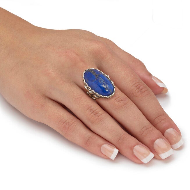 Oval Shaped Genuine Blue Lapis Sterling Silver Ring, BLUE, alternate image number 2
