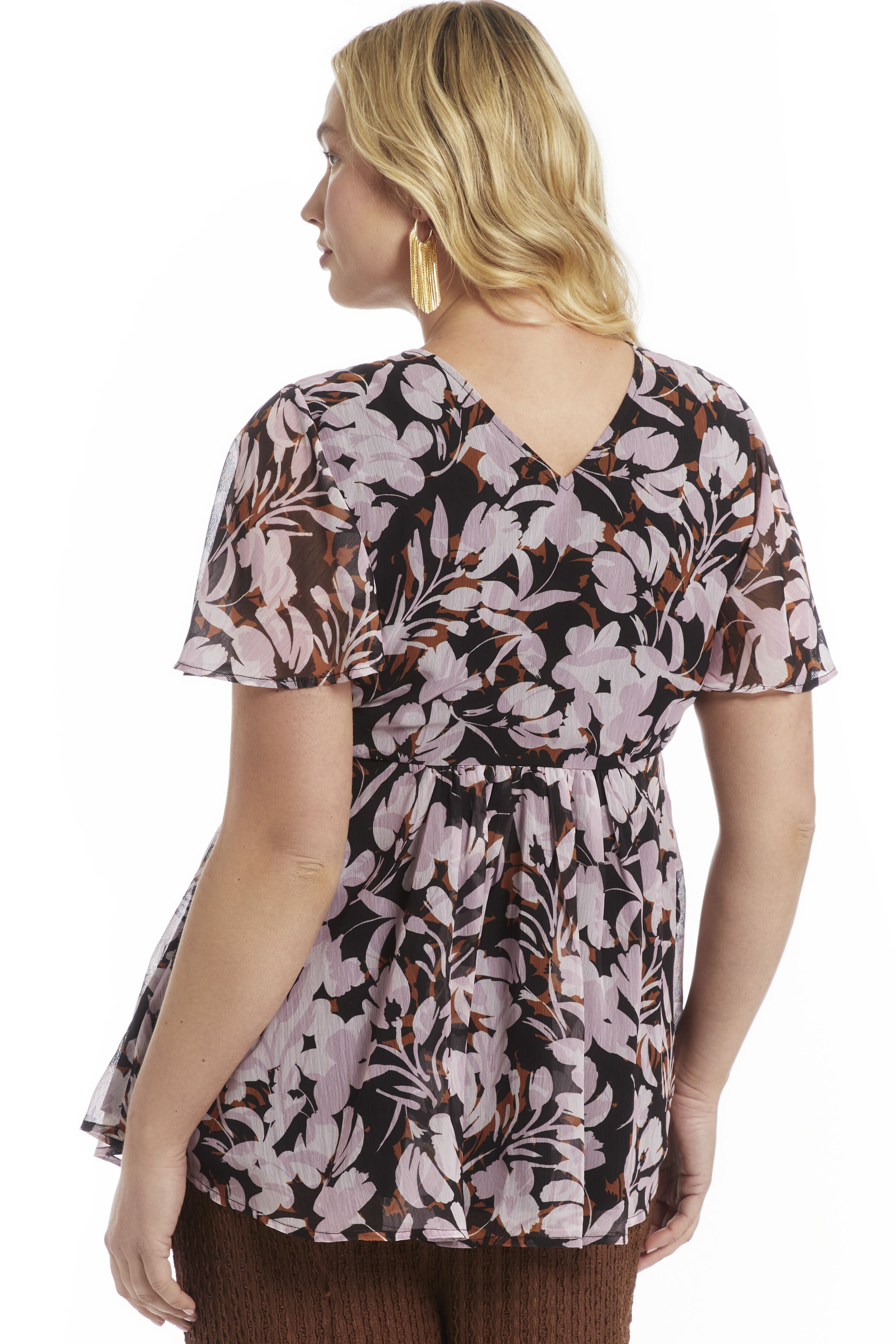 Faux Wrap Fit-and-Flare Top, PAINTED PETALS, alternate image number 2