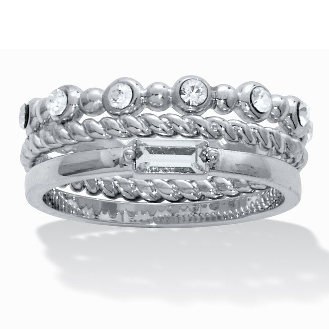 3-Piece Platinum Plated Crystal Stacked Band Set, WHITE, hi-res image number null