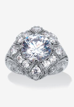 5.50 Tcw Round Cubic Zirconia Platinum-Plated Sterling Silver Cluster Ring