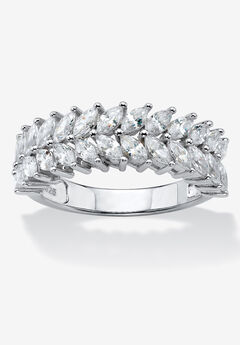 2.60 Cttw. Platinum Plated Silver Marquise-Cut Cubic Zirconia Anniversary Ring