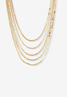 Goldtone Multi Strand Cobra Link Waterfall Necklace 30", GOLD, hi-res image number null