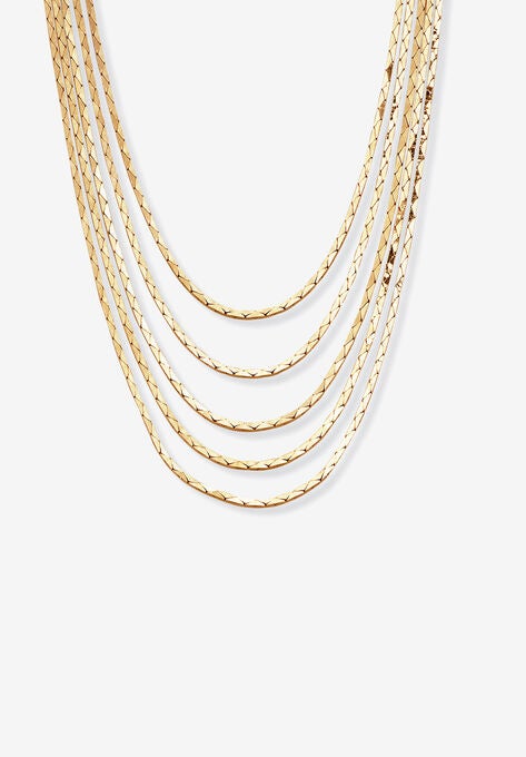 Goldtone Multi Strand Cobra Link Waterfall Necklace 30", GOLD, hi-res image number null