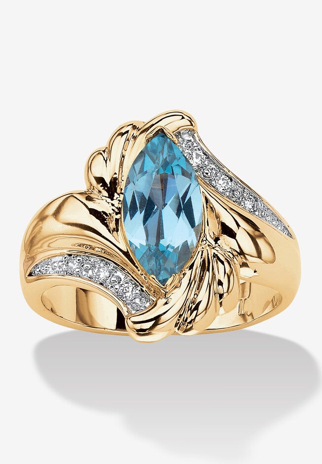 2.05 Tcw Marquise-Cut Aqua Cubic Zirconia Gold-Plated Bypass Cocktail Ring, GOLD, hi-res image number 0