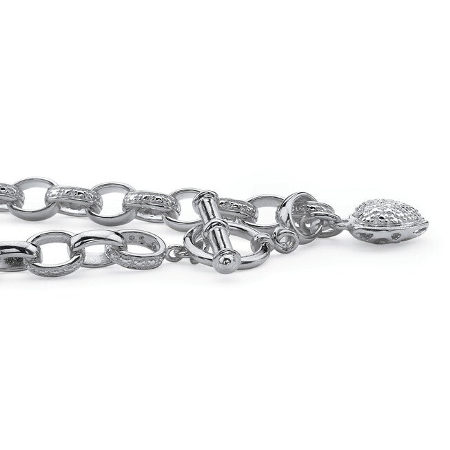 Diamond Accent Heart Charm Bracelet in Platinum-plated Sterling Silver 7.25 inches, WHITE, on-hover image number 1