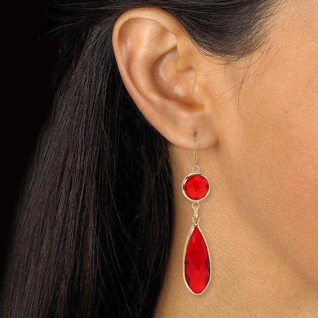 Red Crystal Goldtone Vintage-Inspired Necklace and Earring Set, RED, alternate image number null