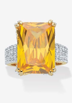 Yellow Gold Plated 21 3/8Ct Tdw Emerald Cut Yellow Cz Ring Jewelry