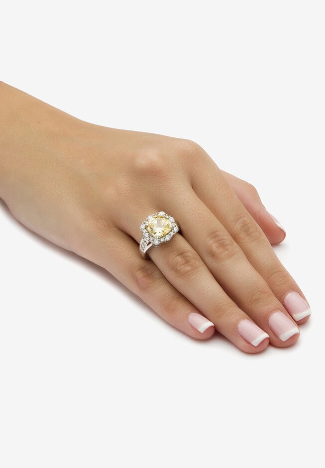 Platinum over Sterling Silver Princess Cut Canary Cubic Zirconia Ring, , alternate image number null