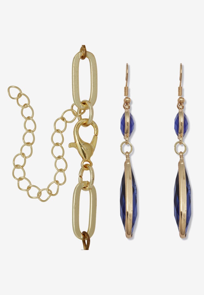Blue Crystal Goldtone Vintage-Inspired Jewelry Set, , alternate image number null