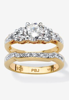 2 Piece 2.01 Tcw Round Cubic Zirconia Bridal Ring Set In 18K Gold-Plated