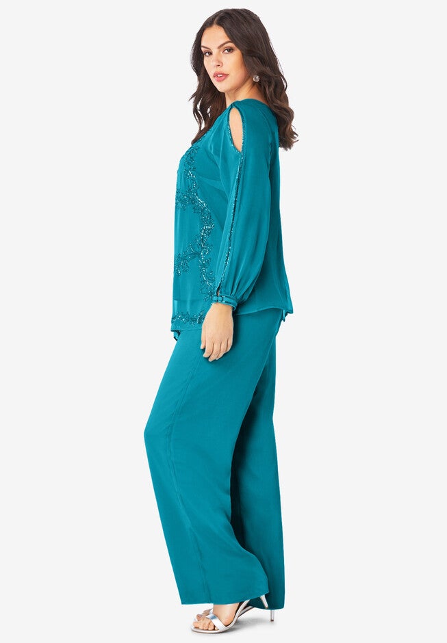 Beaded Illusion-Sleeve Top, , alternate image number null