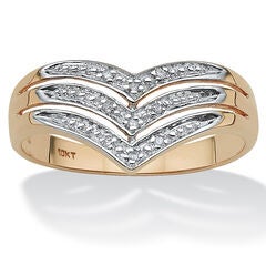 White Diamond Accent 10k Yellow Gold Triple-Row Chevron Ring