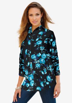 Plus Size Kate Long Sleeve Easy Cotton-Blend Button-Front Shirt