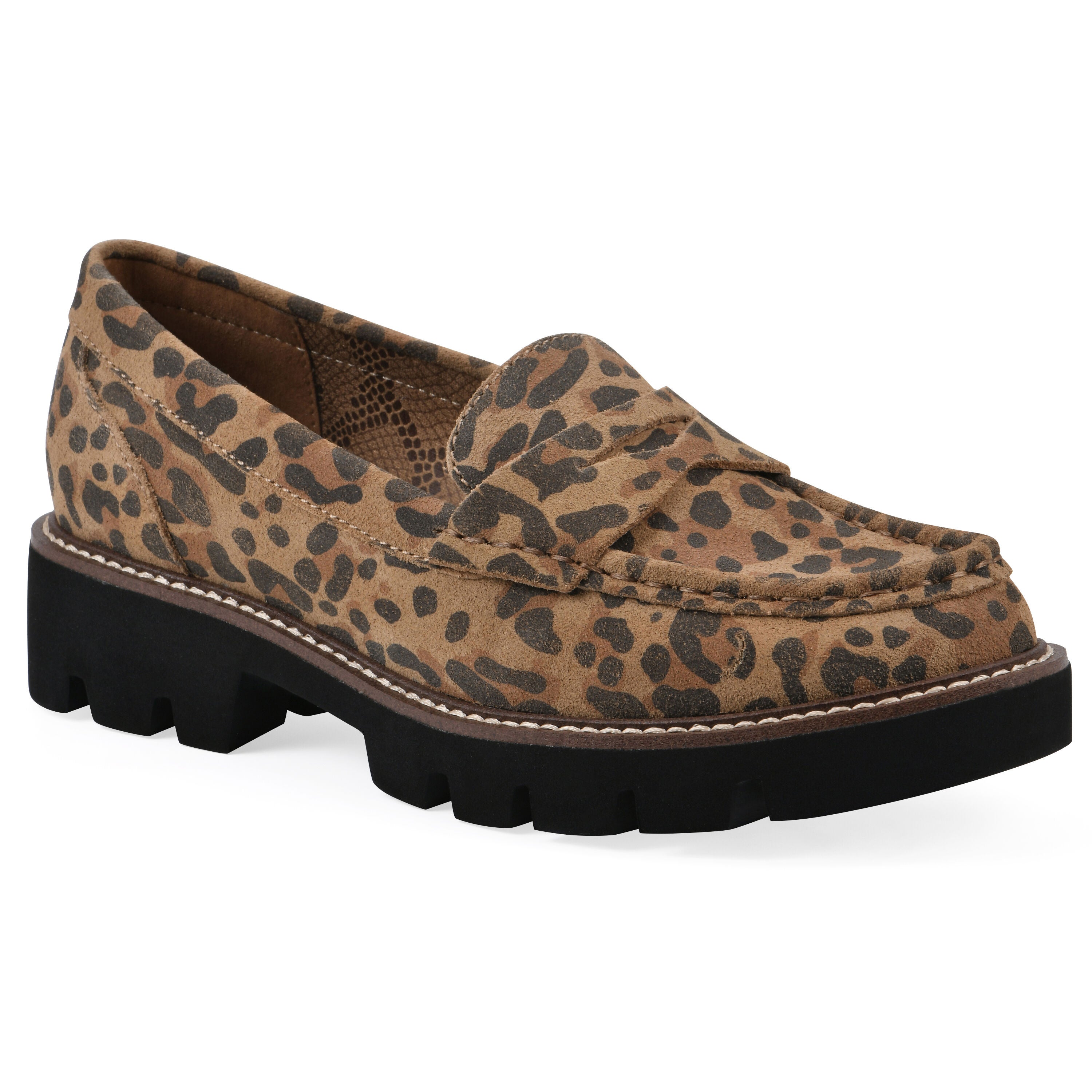 Gunner Lug Sole Loafer, BROWN LEOPARD SUEDE, hi-res image number 0