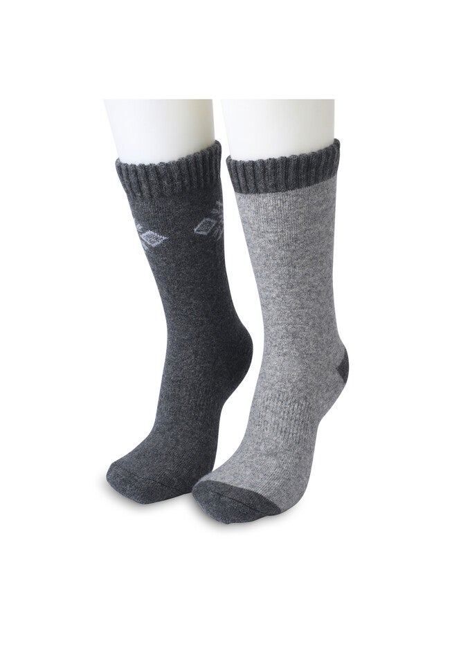 2 Pair Pack 25% Wool Blend Socks, BLACK SNOWFLAKE BORDER, hi-res image number 0