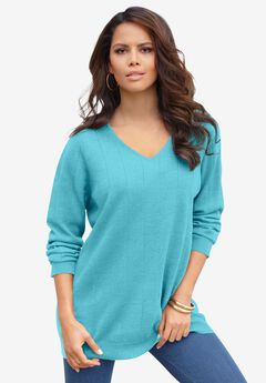 Fine Gauge Drop Needle V Neck Sweater