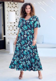 Plus Size Hand Crinkled Flutter-Sleeve Maxi Dress