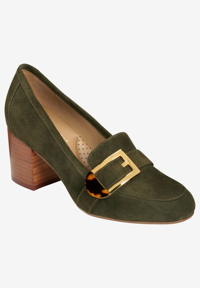 Pattern Work Pump , DARK GREEN SUEDE, hi-res image number 0