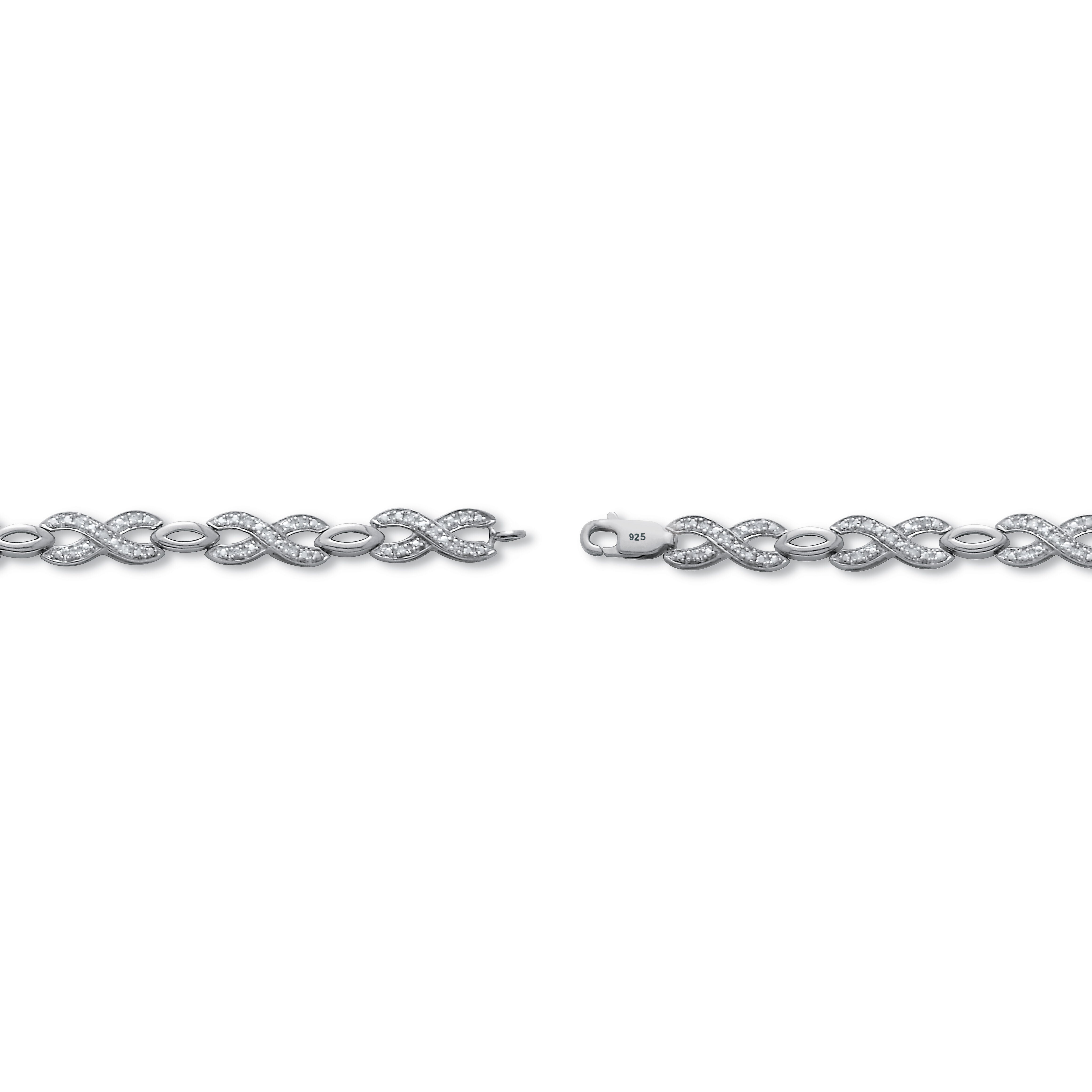 .25 TCW Diamond Sterling Silver Infinity Bracelet 7 Inches, WHITE, on-hover image number 1