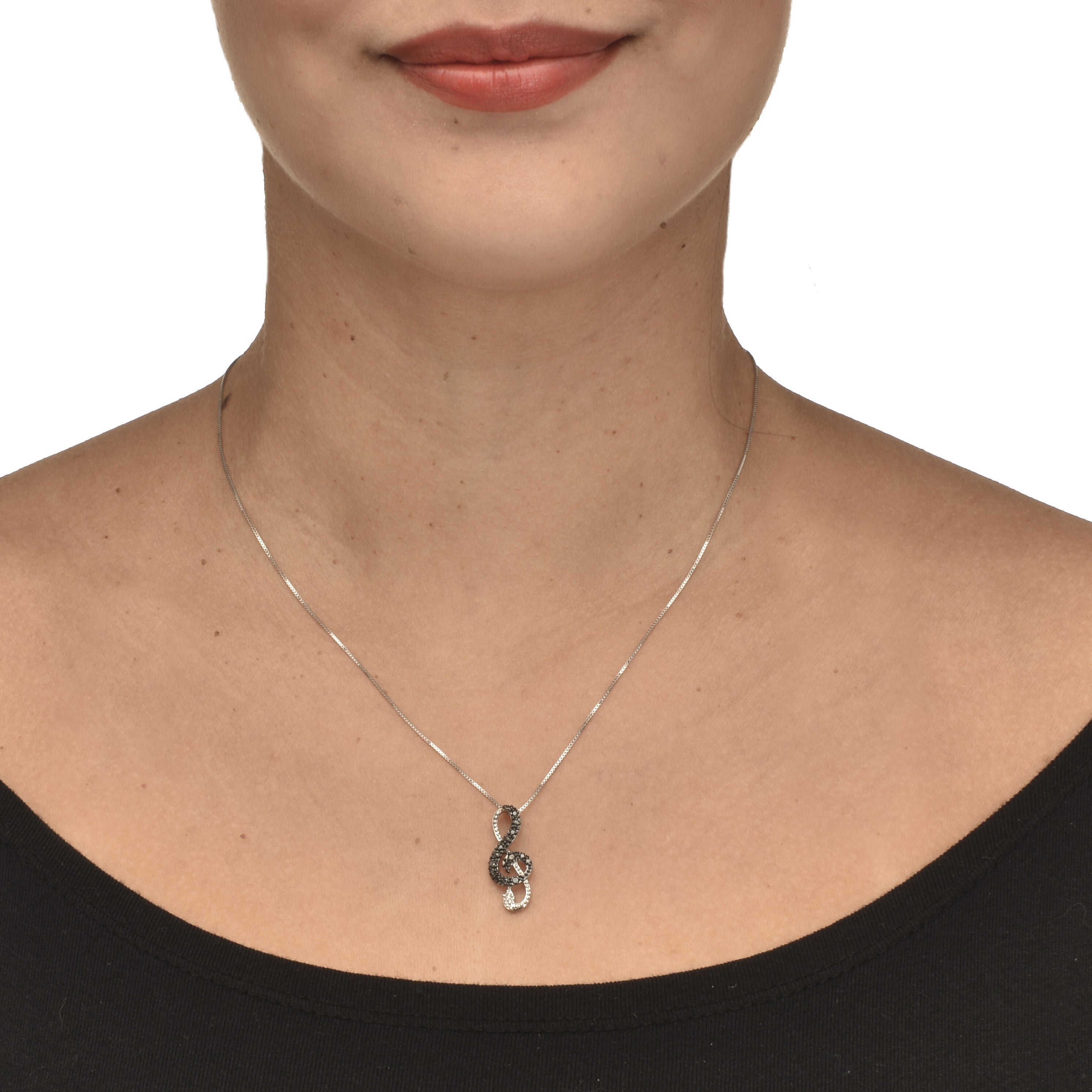 .18 TCW Diamond Sterling Silver Music Note Pendant and Chain 18 Inches, WHITE, alternate image number 2